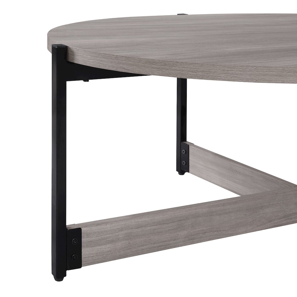 3 Piece Occasional Table Set in Grey Woodgrain Finish with Black Metal Legs