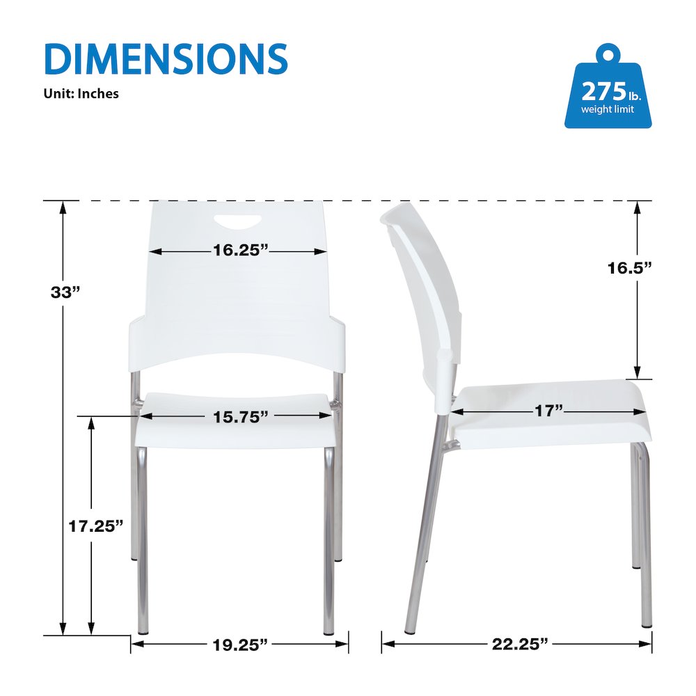Straight Leg Stacking Chair With White Plastic Seat & Back