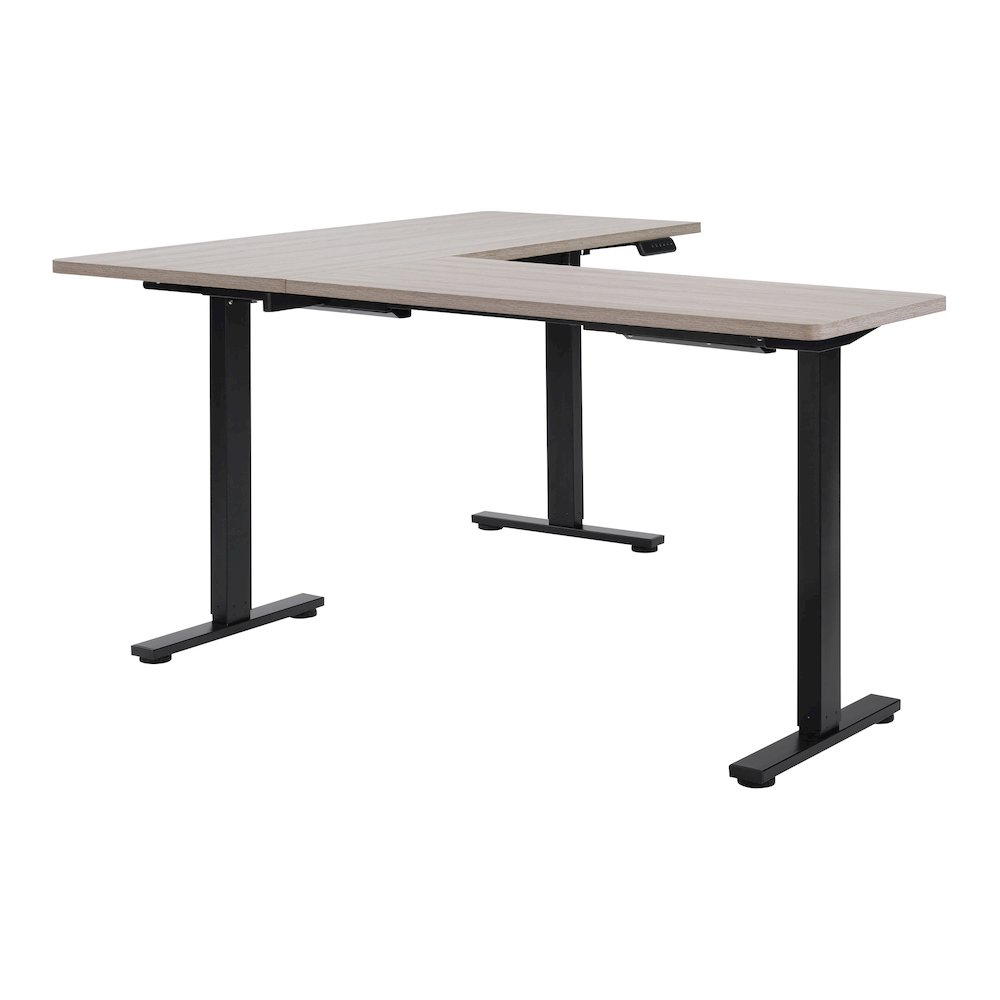Primo 60” Sit/Stand L-Shape Electric Desk with Light Grey Top and Black Base