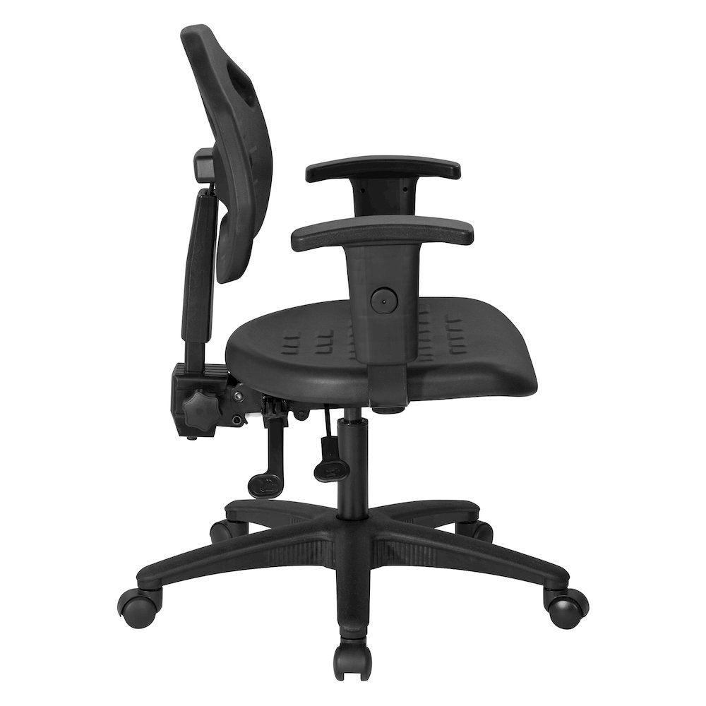 Black Self-Skinned Urethane Task Chair With Arms And Dual Function Controls