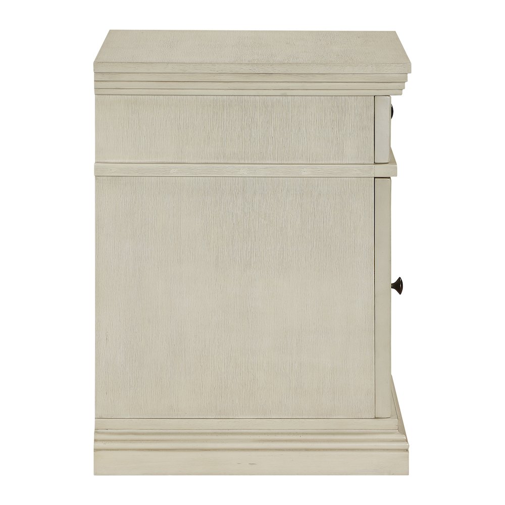 Chair Side Table with 1 Drawer and 1 Glass Door with Power Strip in White Finish