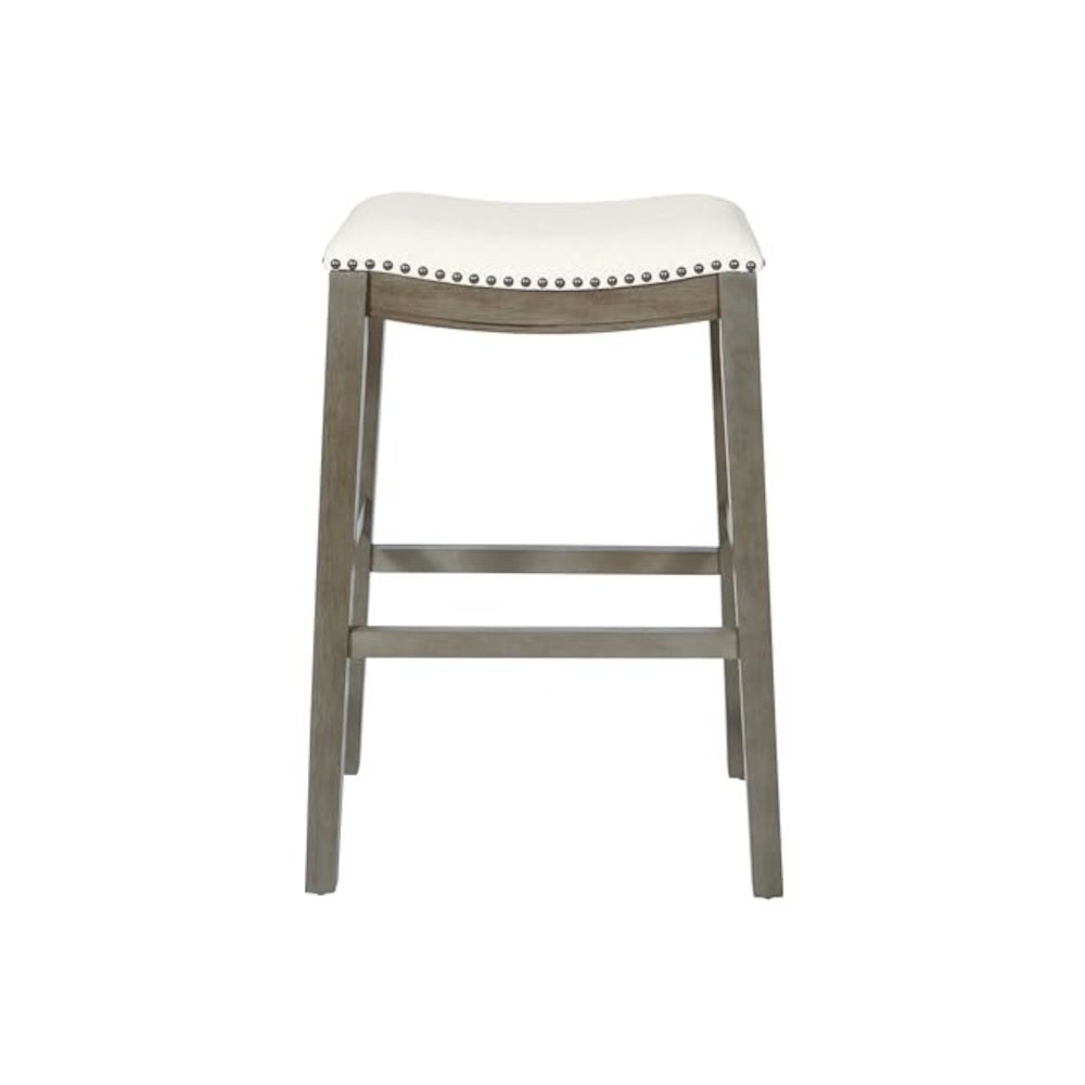Saddle Stool 30″ in Linen Fabric and Antique Grey Base 2-Pack