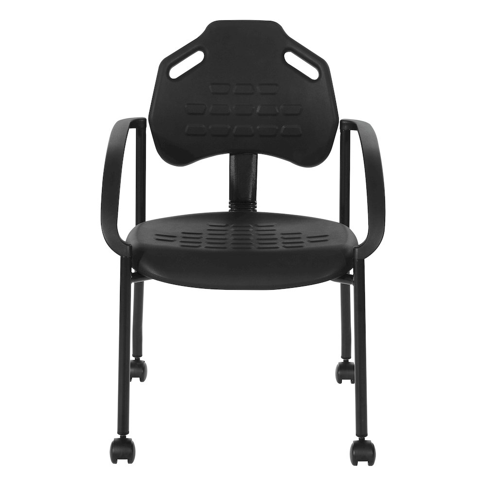 Black Self Skinned Urethane Guest Arm Chair in Black Finish Frame with Casters