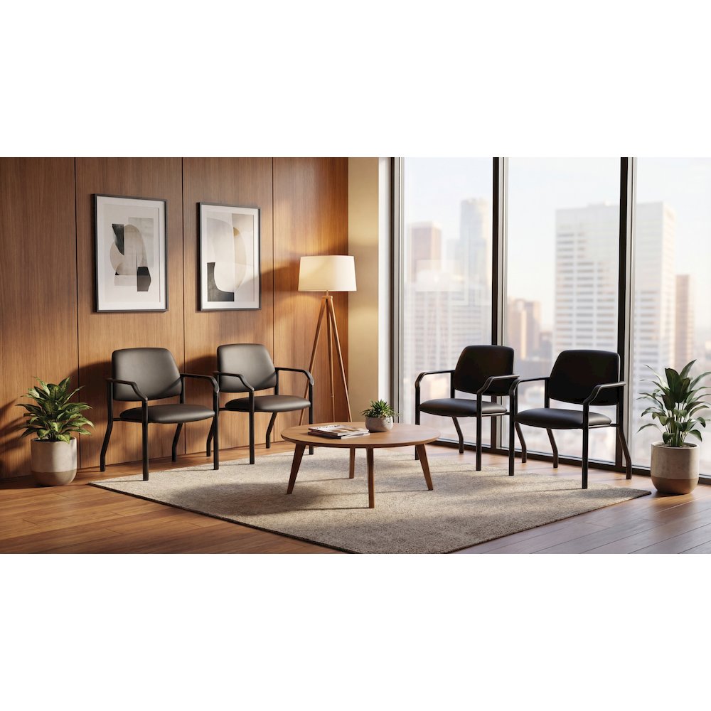 Big & Tall Guest Chair in Dillon Black Fabric with PU Arms and Black Metal Frame