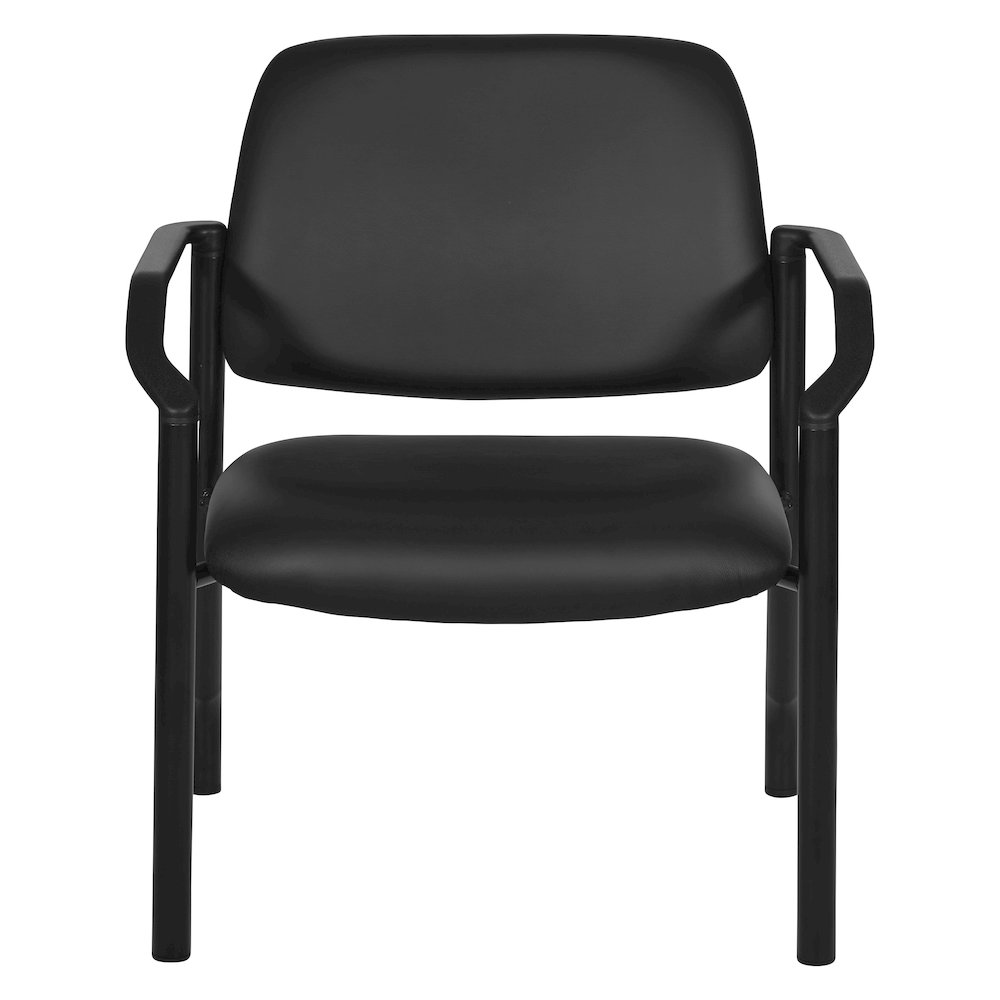Big & Tall Guest Chair in Black Faux Leather with PU Arms and Black Metal Frame