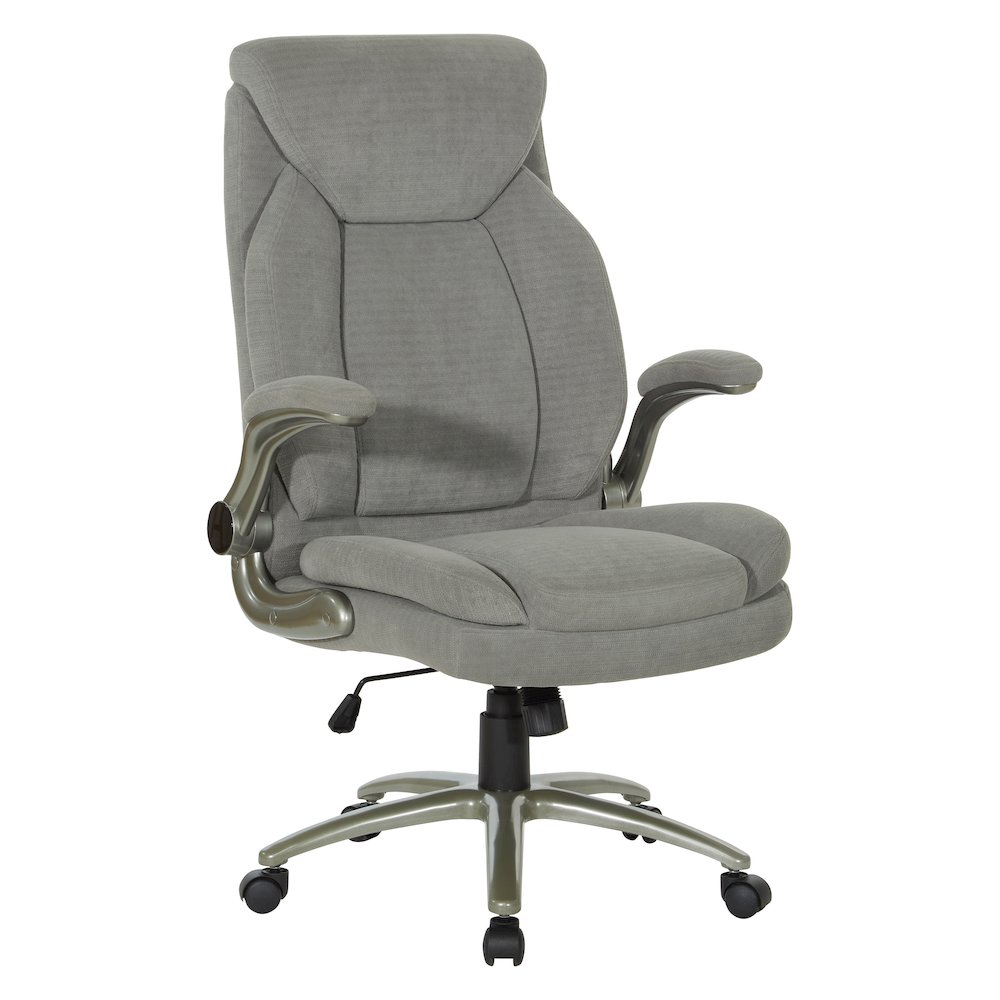Grey Fabric Big & Tall Chair with Padded Flip Arms and Titanium Base.