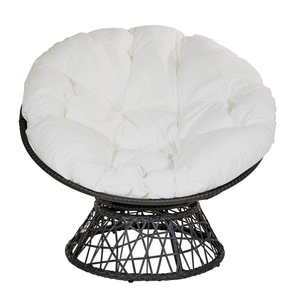 Papasan Chair with White cushion and Dark Grey Wicker Wrapped Frame