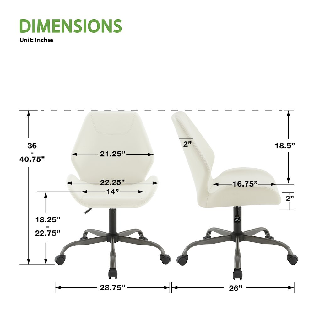Topanga Office Chair in White Faux Leather and Titanium Finish Base