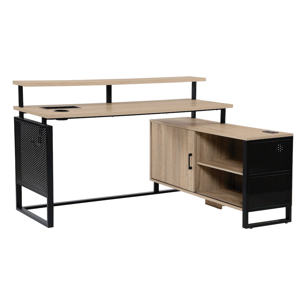 Ace 60″x 50″ L-Shape Desk in River Oak Top and Matte Black Frame