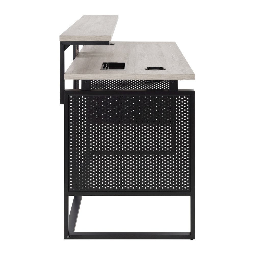 Ace 60″ Desk with Hutch in Grey Taupe Top and Matte Black Frame