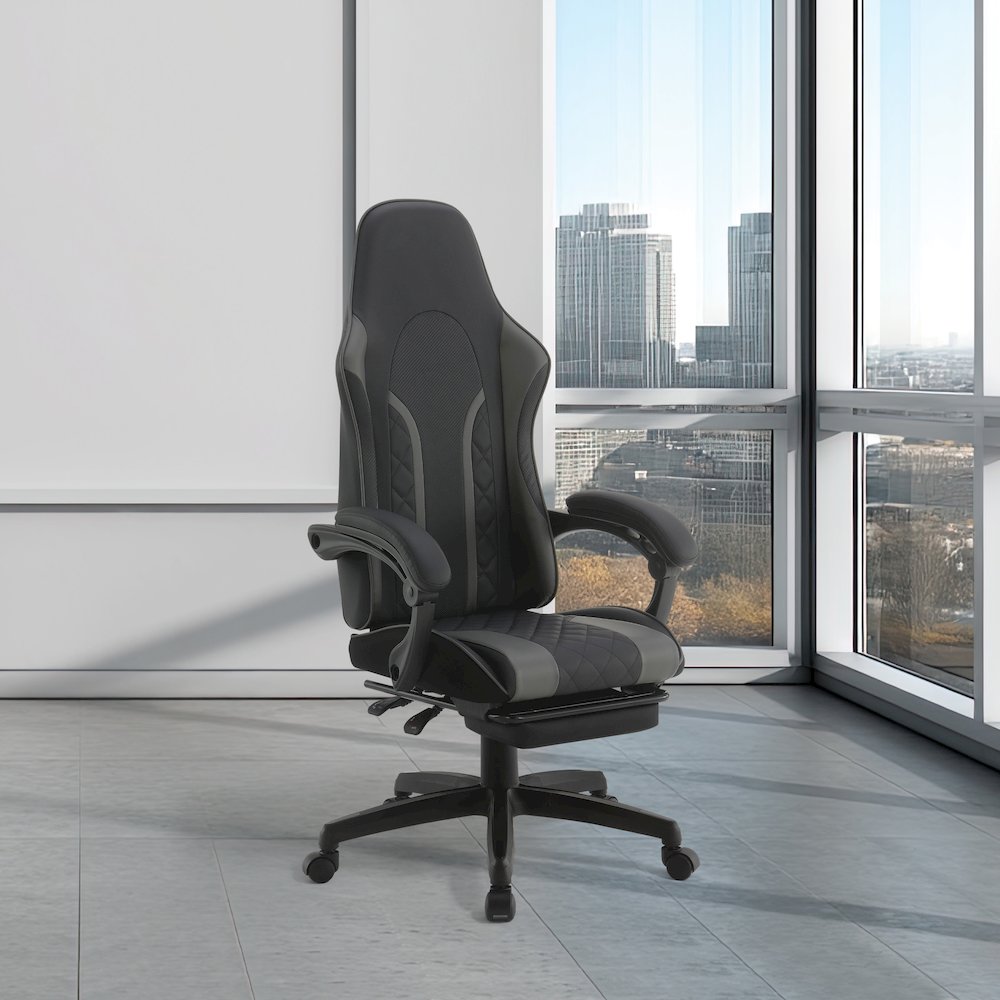 Expanse Gaming Chair  With Footrest in Grey Fabric