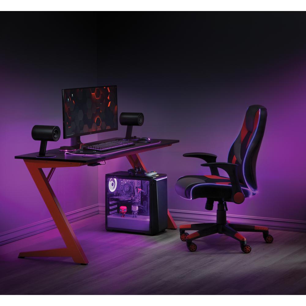 Beta Battlestation Gaming Desk with Black Carbon Top and Matt Red Legs