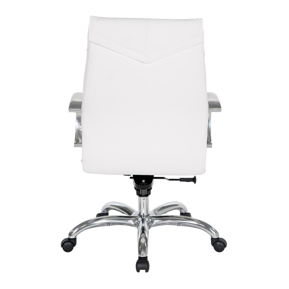Deluxe Mid Back Executive Chair in Dillon Snow with Polished Aluminum Base and Padded Polished Aluminum Arms