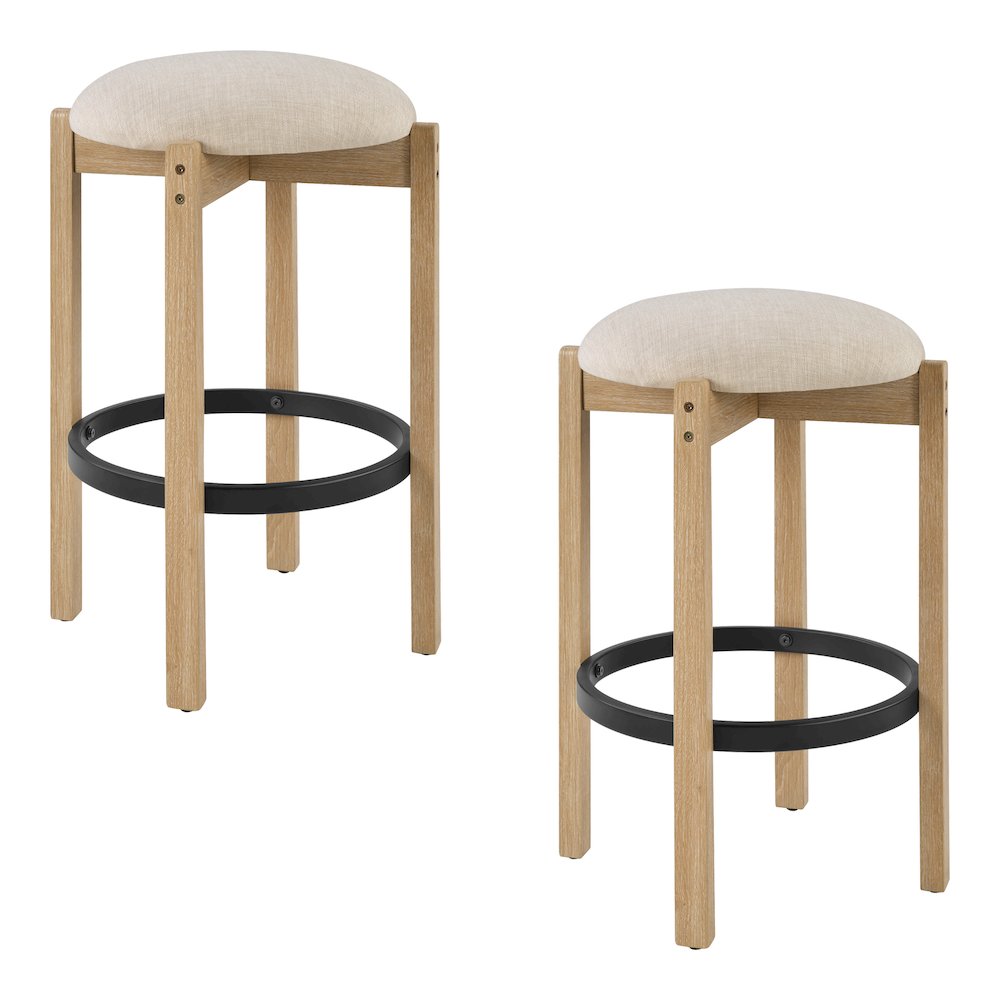 Melissa 26″ Counter Stools 2-Pack With Cream Fabric Seat and Natural Finish Wood