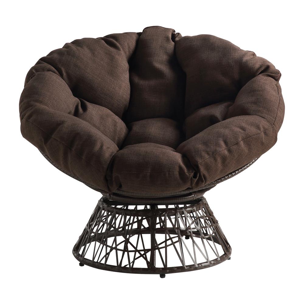 Papasan Chair with Brown Round Pillow Cushion and Brown Wicker Weave