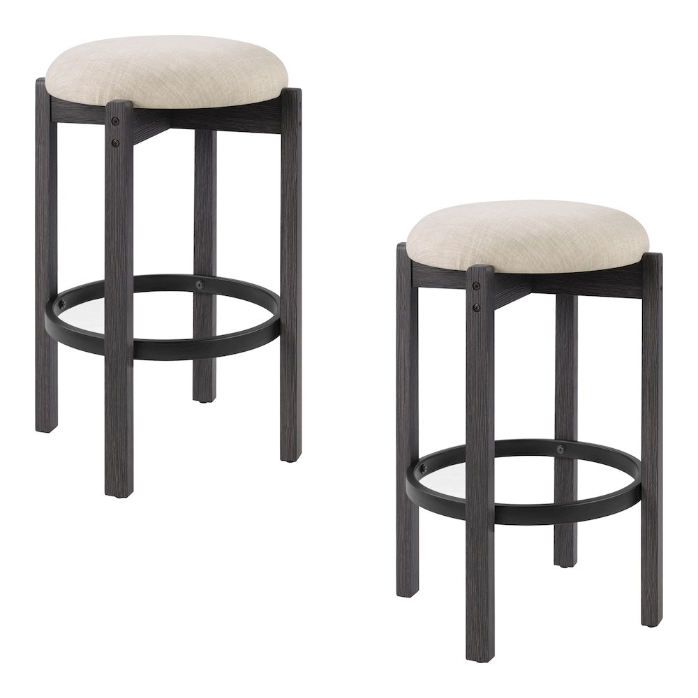 Melissa 26″ Counter Stools 2-Pack With Cream Fabric Seat and Black Finish Wood