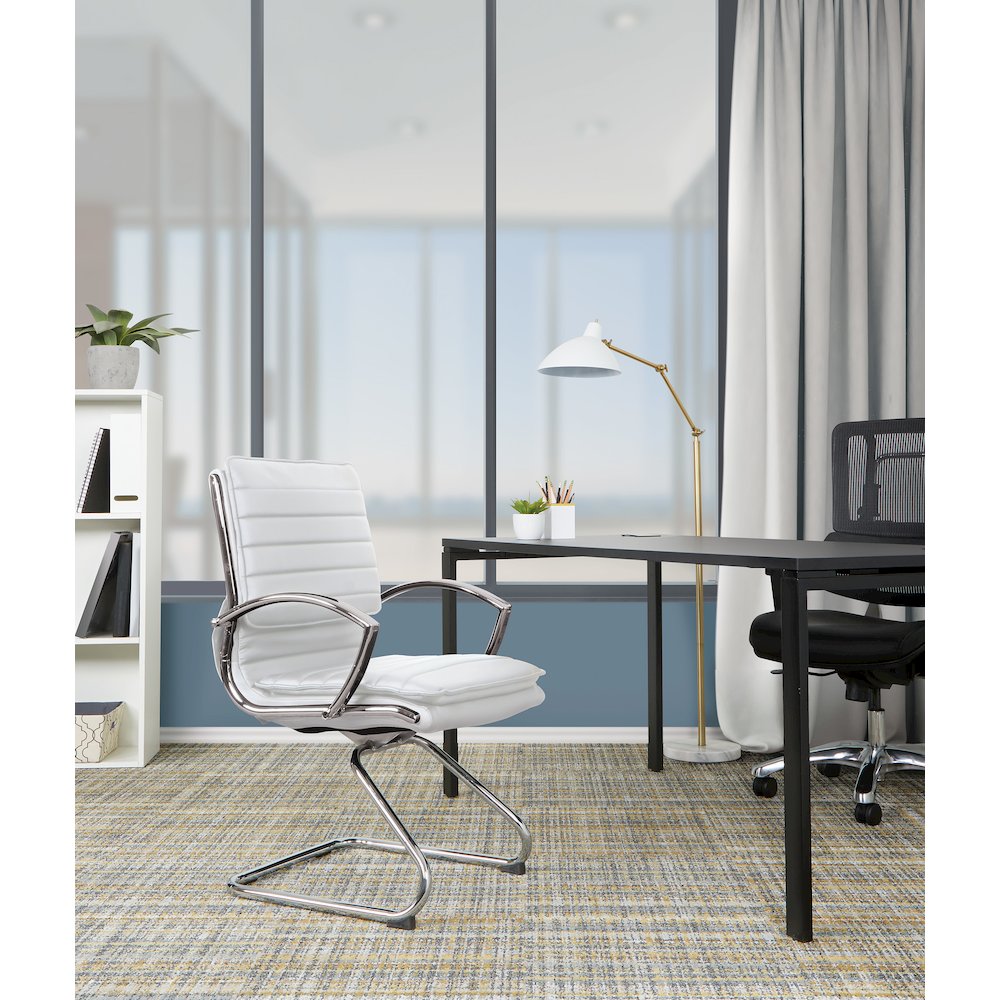 Guest Faux Leather Chair with Chrome Base and Includes Removable Arm Sleeves