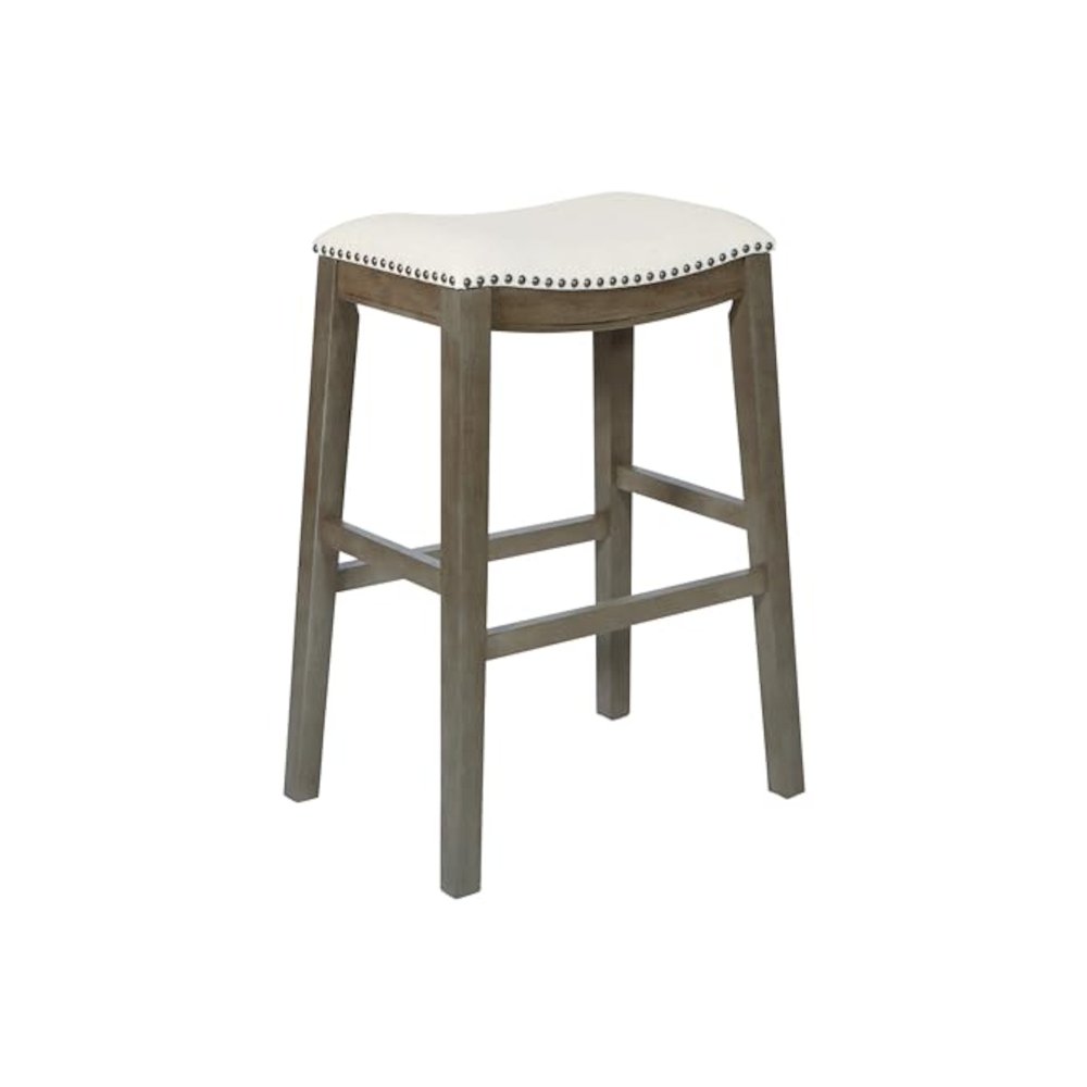 Saddle Stool 30″ in Linen Fabric and Antique Grey Base 2-Pack