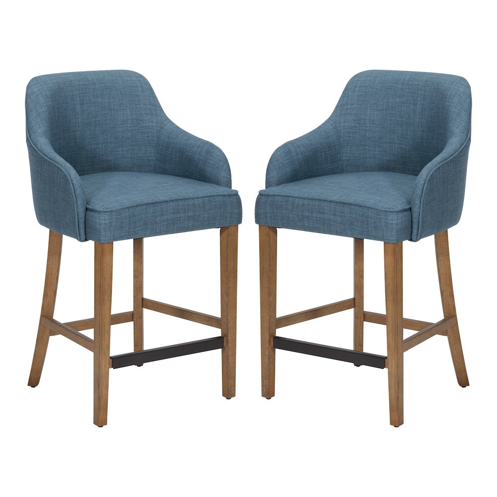 Paloma 26″ Counter Stool in Navy Fabric with Medium Oak Legs 2-Pack