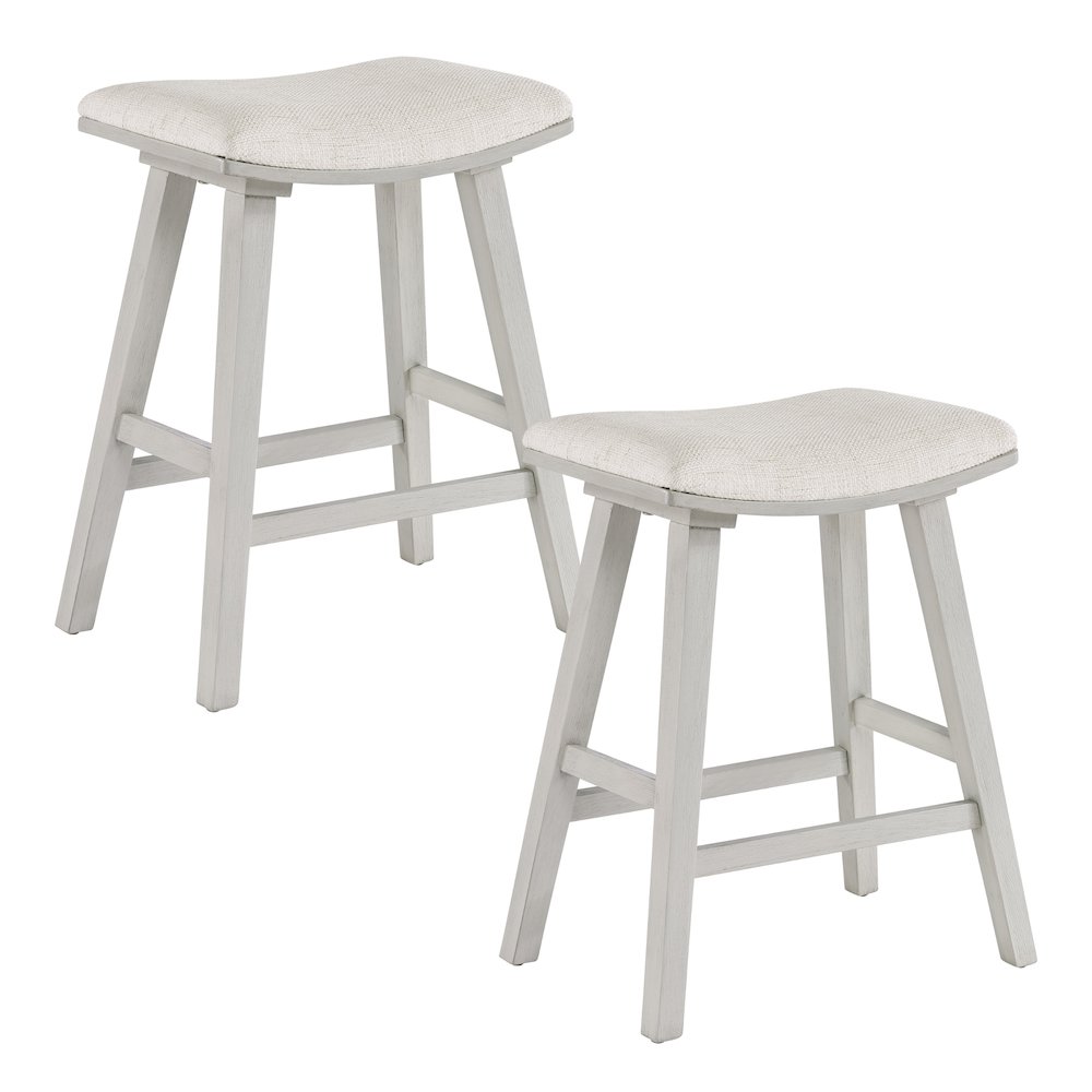 Coley 24″ Saddle Stool 2-Pack With Linen Fabric Seat And White Wash Frame