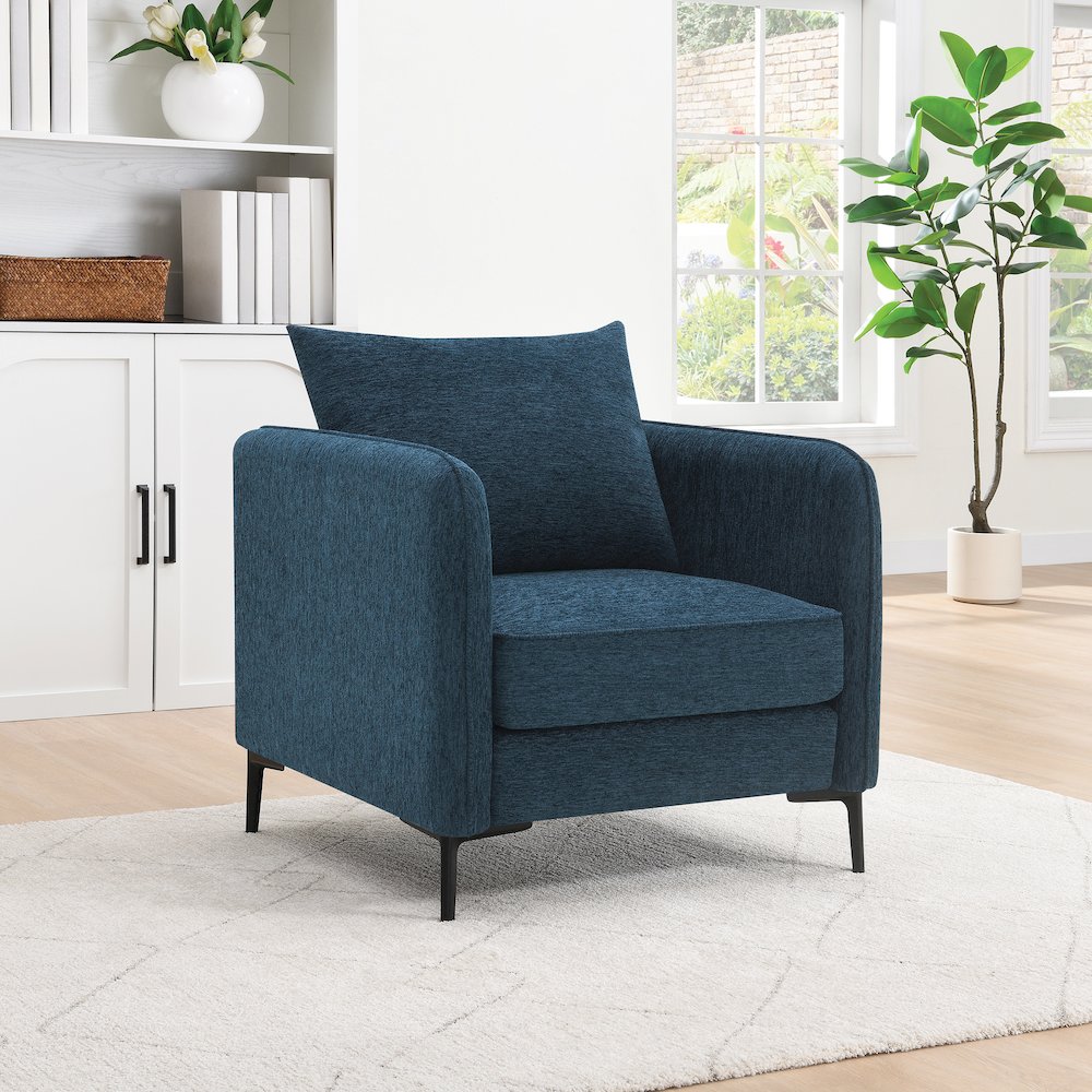 Newhaven Accent Chair in Navy Green Fabric with Black Metal Legs