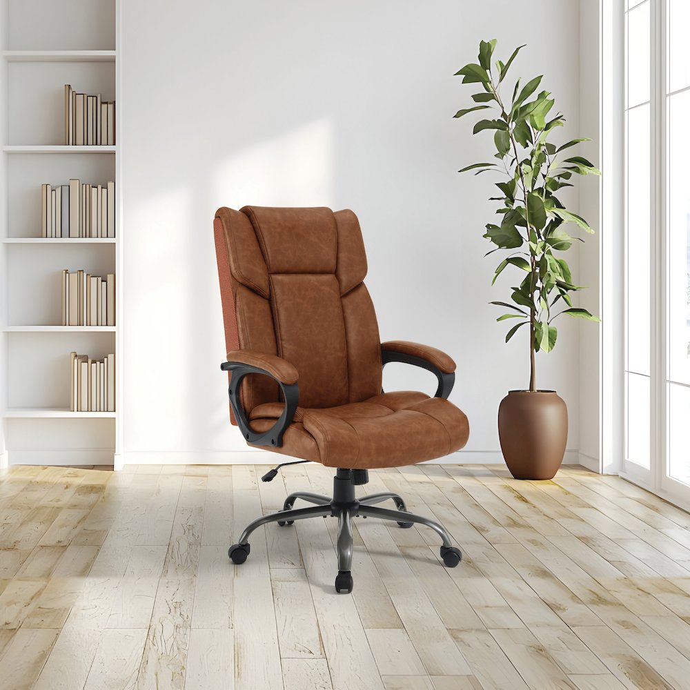 High-Back in Saddle Faux Leather Executive Chair with Padded Arms