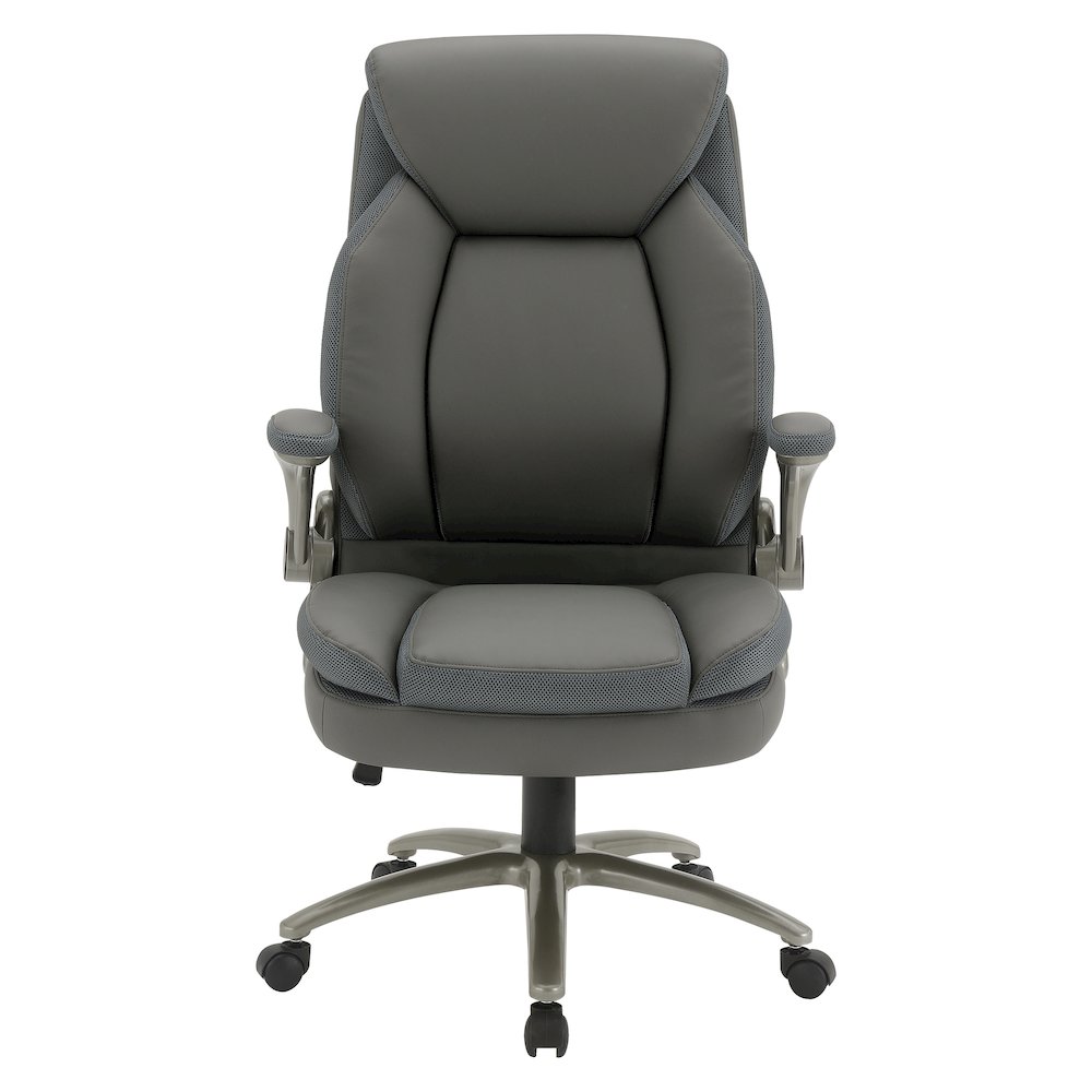 Grey Leather Big & Tall Chair with Padded Flip Arms and Titanium Base