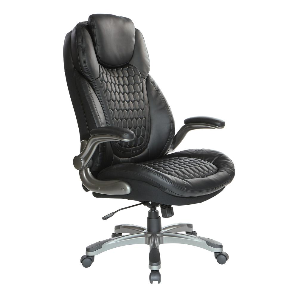 Executive High Back Chair with Black Bonded Leather and Flip Arms
