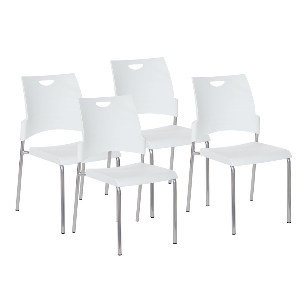 Straight Leg Stacking Chair With White Plastic Seat & Back