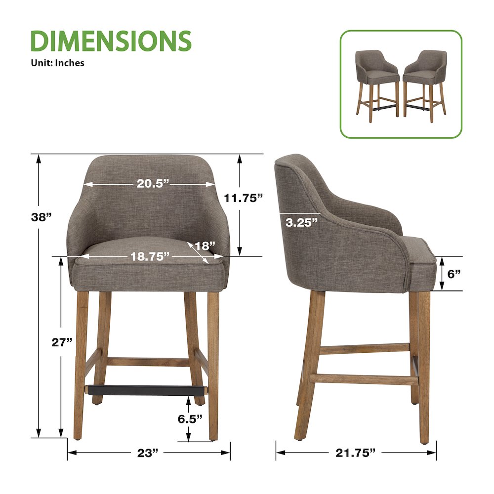 Paloma 26″ Counter Stool in Cement Fabric Fabric with Medium Oak Legs 2-Pack