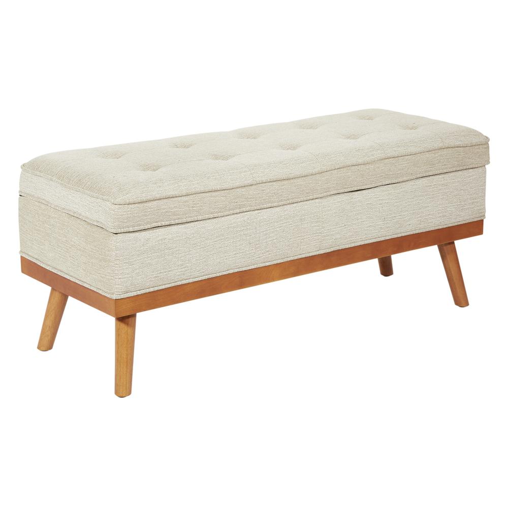Katheryn Storage Bench in Linen Fabric with Light Espresso Legs