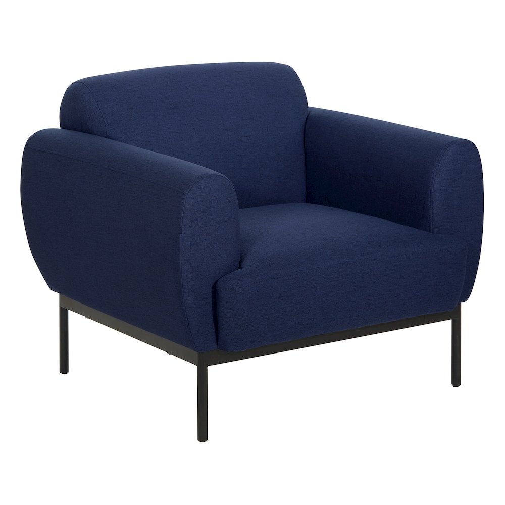 Delta Armchair in Navy Fabric with Black Metal Legs