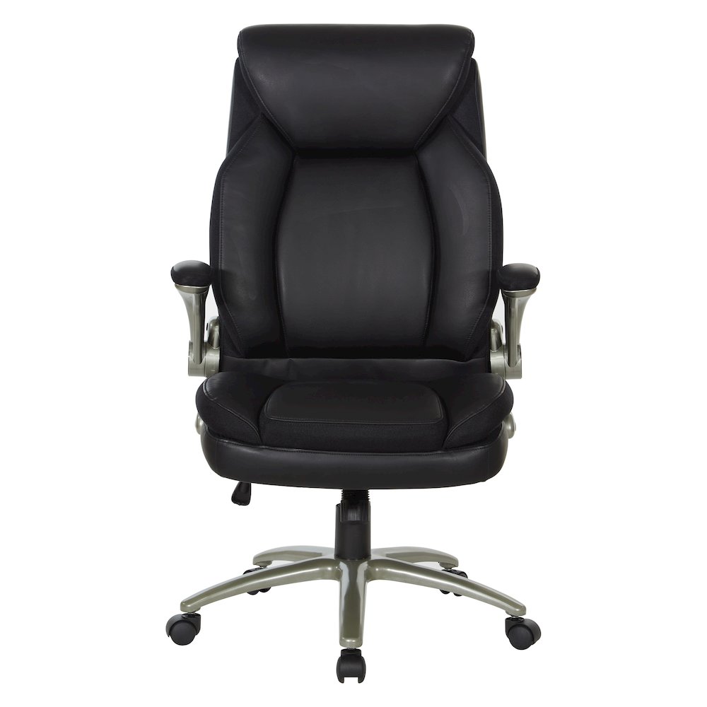 Black Leather Big & Tall Chair with Padded Flip Arms and Titanium Base