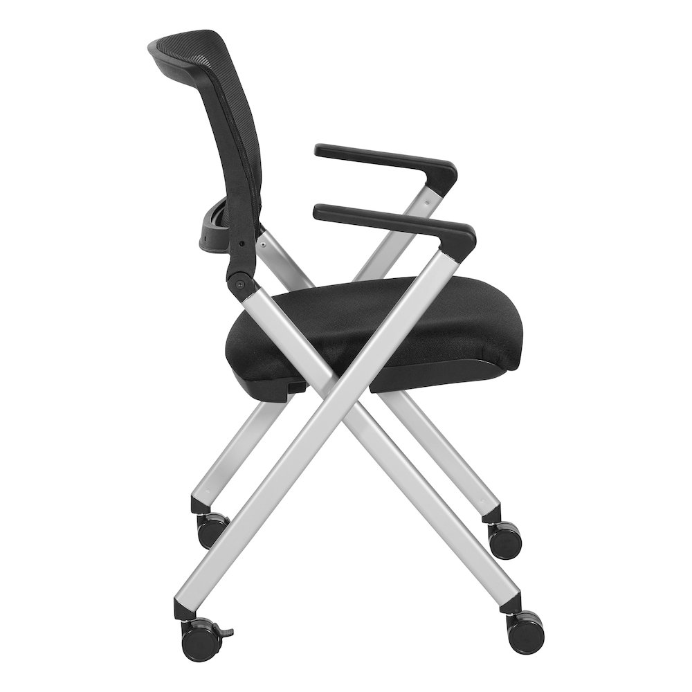 Flex Back Nesting Chair in Silver Finish and Black Mesh Fabric 2-Pack