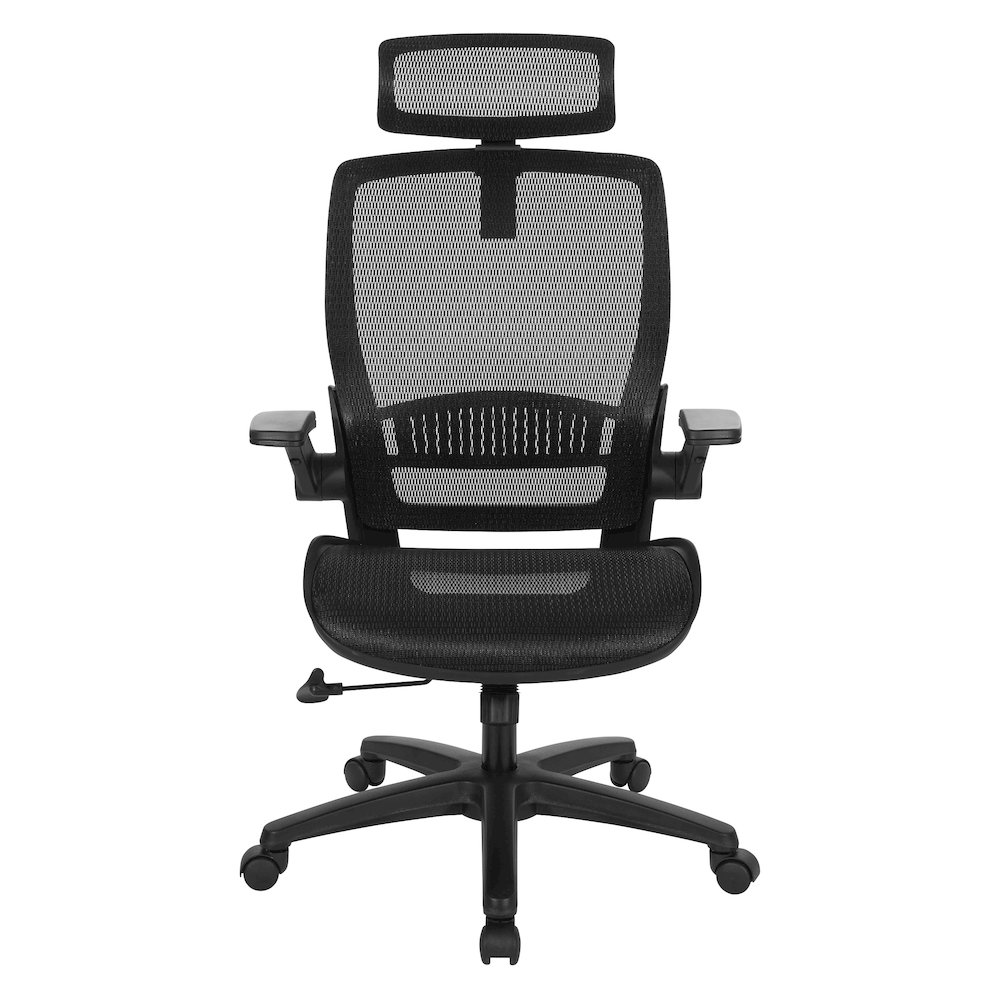 Managers Chair With Mesh Back And Seat And Adjustable Flip Arms And Headrest