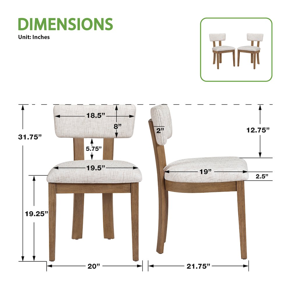 Hanson Dining Chair with Linen Fabric and Medium Oak Wood