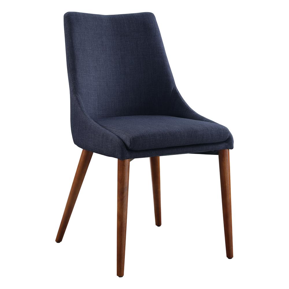 Palmer Mid-Century Modern Fabric Dining Accent Chair in Navy Fabric 2 Pack