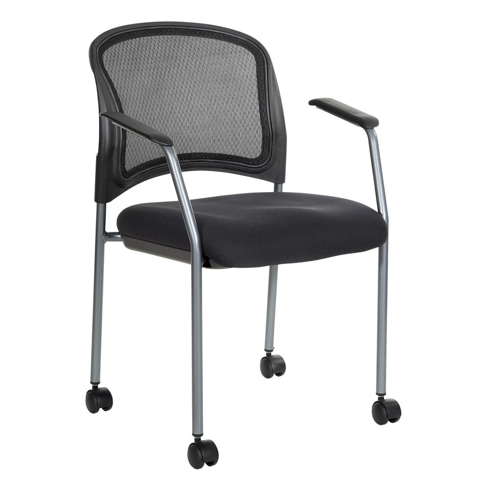 Titanium Finish Rolling Visitors Chair With Casters