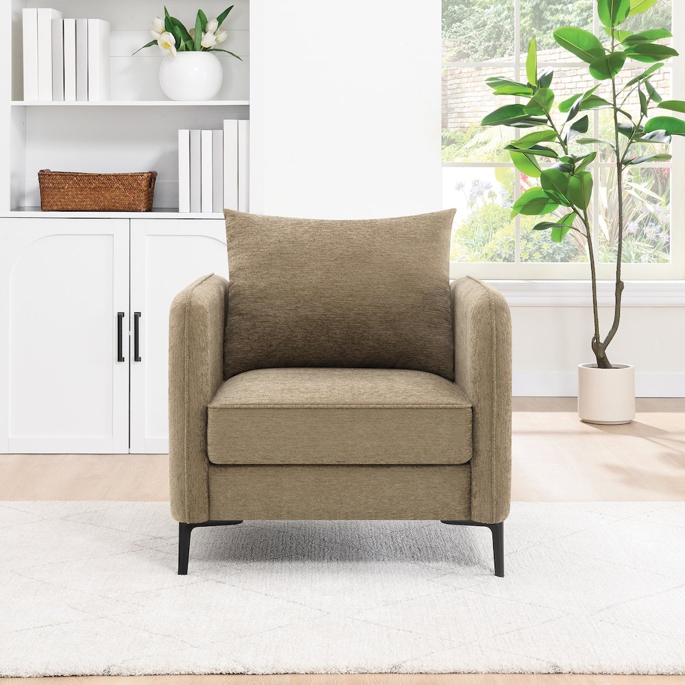 Newhaven Accent Chair in Taupe Fabric with Black Metal Legs