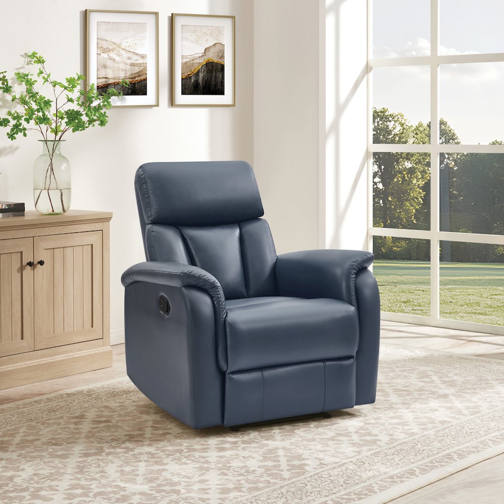 Carillo Pushback Recliner in Navy Faux Leather