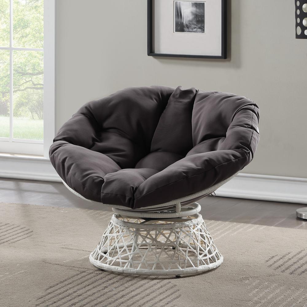Papasan Chair with Grey Round Pillow Cushion and Cream Wicker Weave