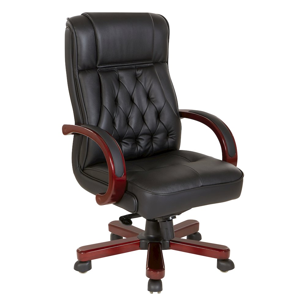 Leather Executive Chair with Royal Cherry Base and Dual Wheel Carpet Casters