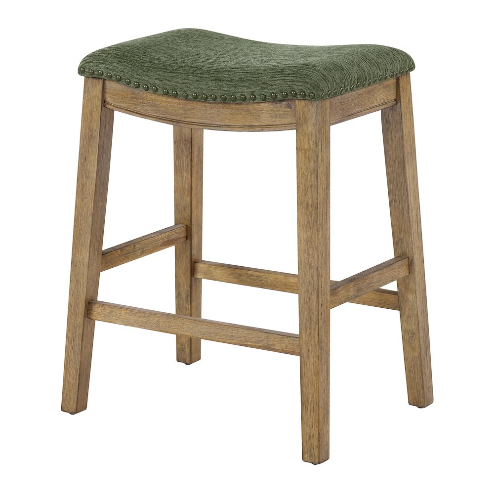 Saddle Stool 24″ in Pine Fabric With Medium Oak Wood Finish 2-Pack