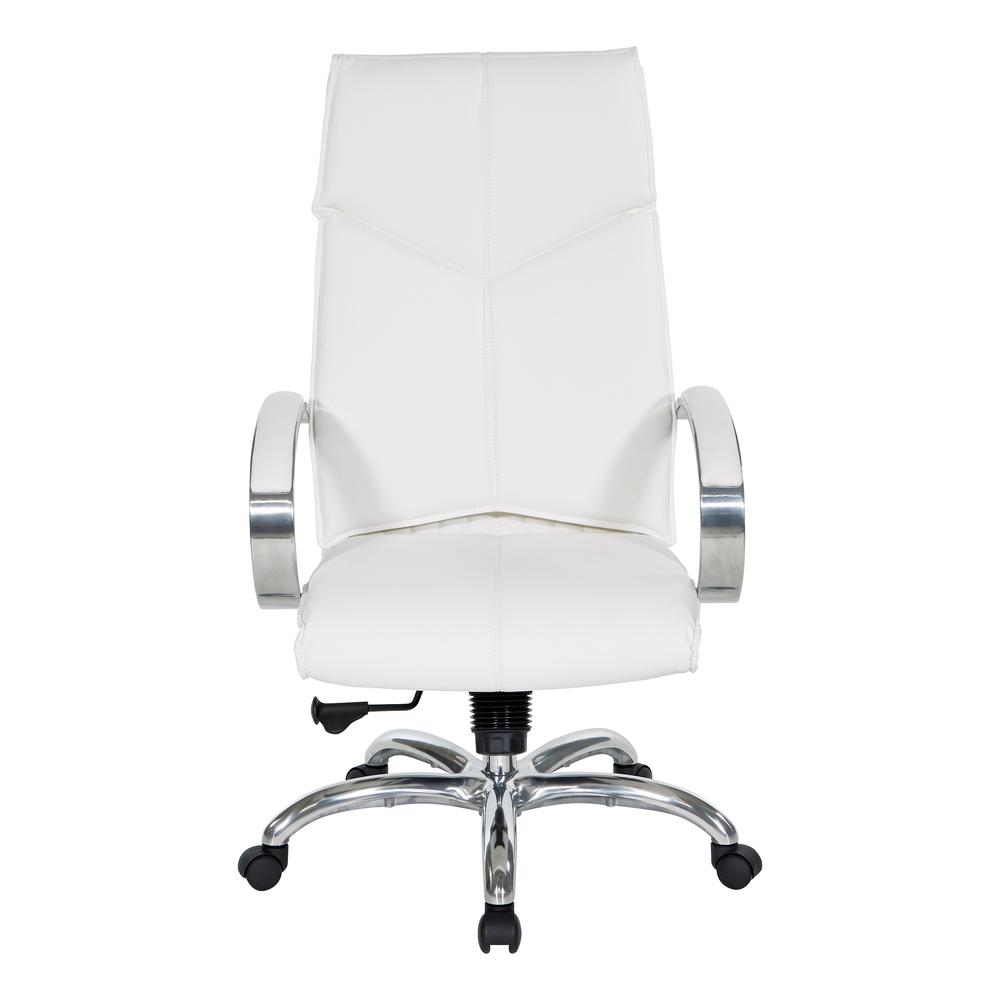 Deluxe High Back Executive Chair in Dillon Snow with Polished Aluminum Base and Padded Aluminum Arms