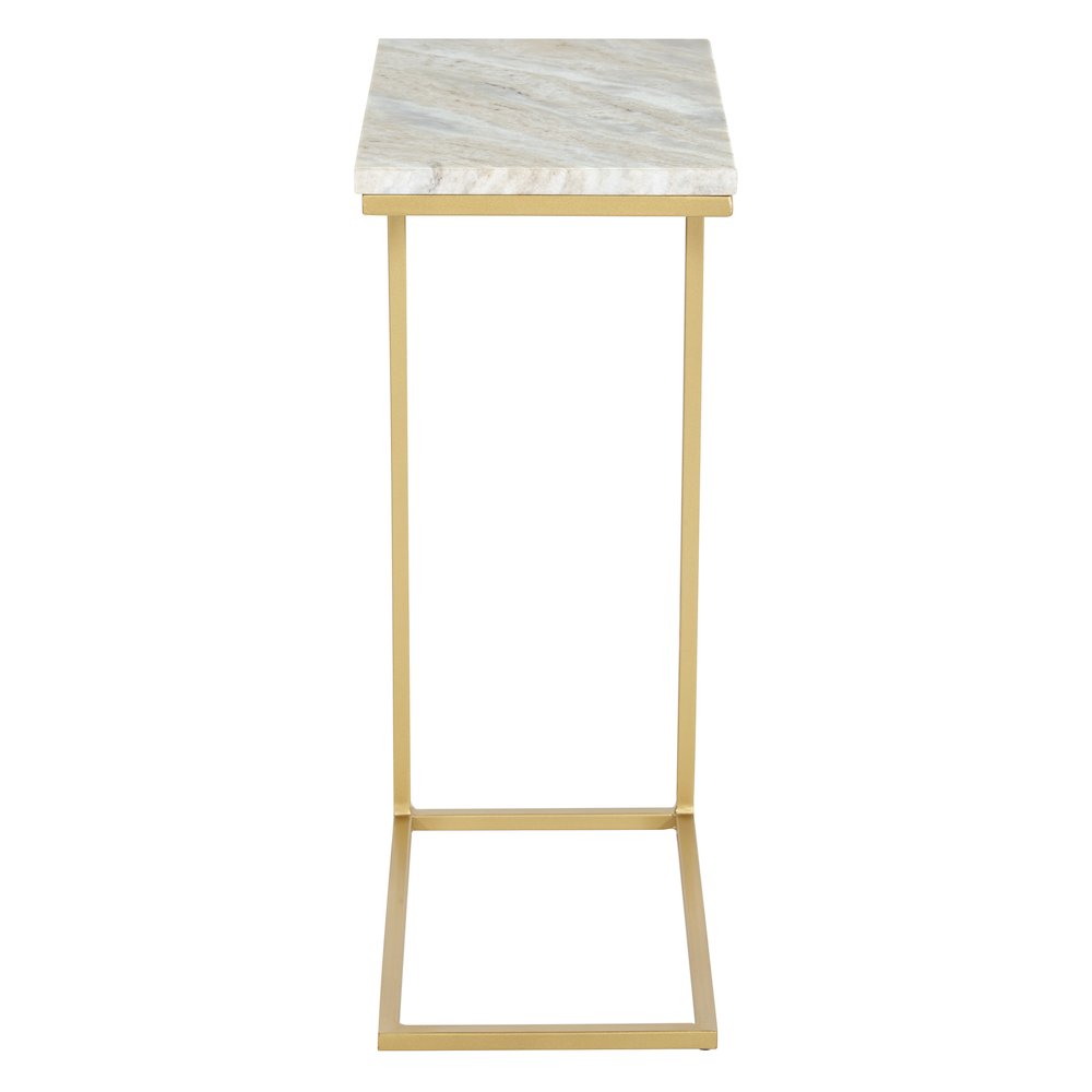 Solid White Marble Top C-Table with Gold Tone Metal Base 2-Pack