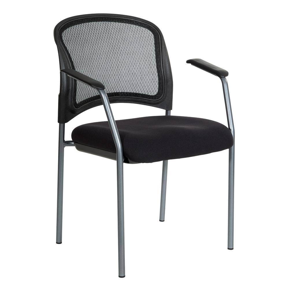 ProGrid Mesh Back with Padded Fabric Seat Visitor’s Chair with Arms and Titanium Finish Frame