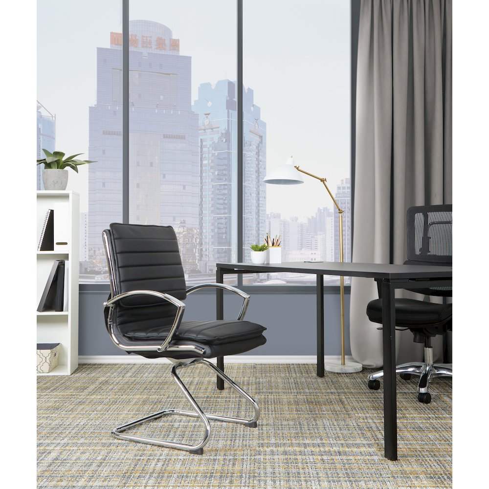 Guest Faux Leather Chair with Chrome Base and Includes Removable Arm Sleeves