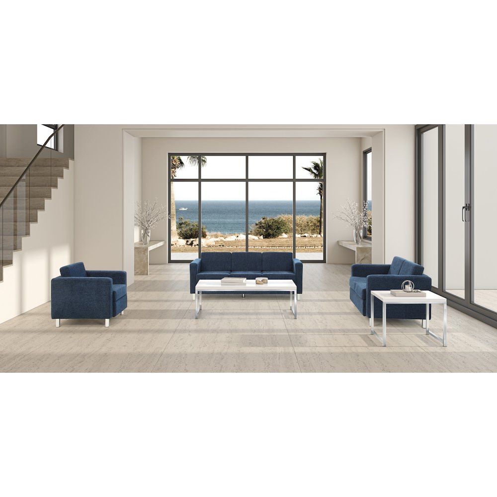 Pacific Loveseat in Navy Fabric with Chrome Legs