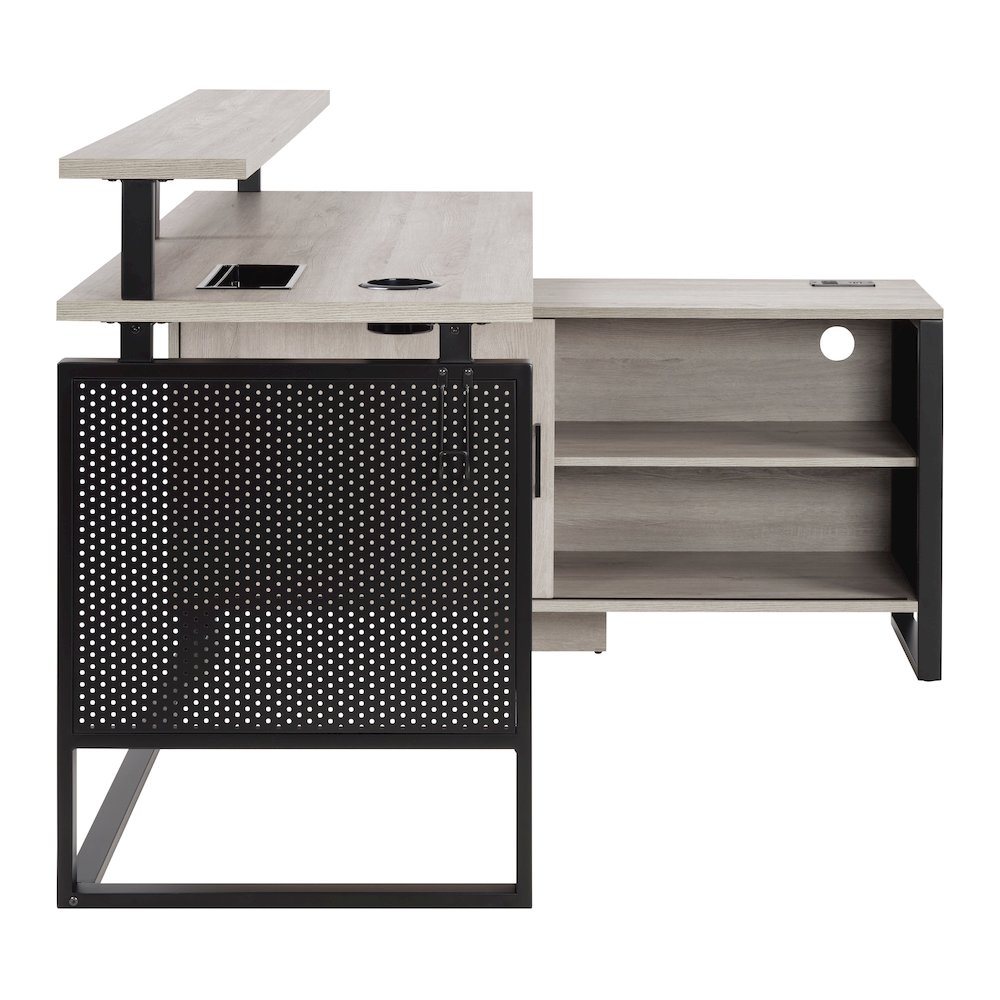 Ace 60″x 50″ L-Shape Desk in Grey Taupe Top and Matte Black Frame