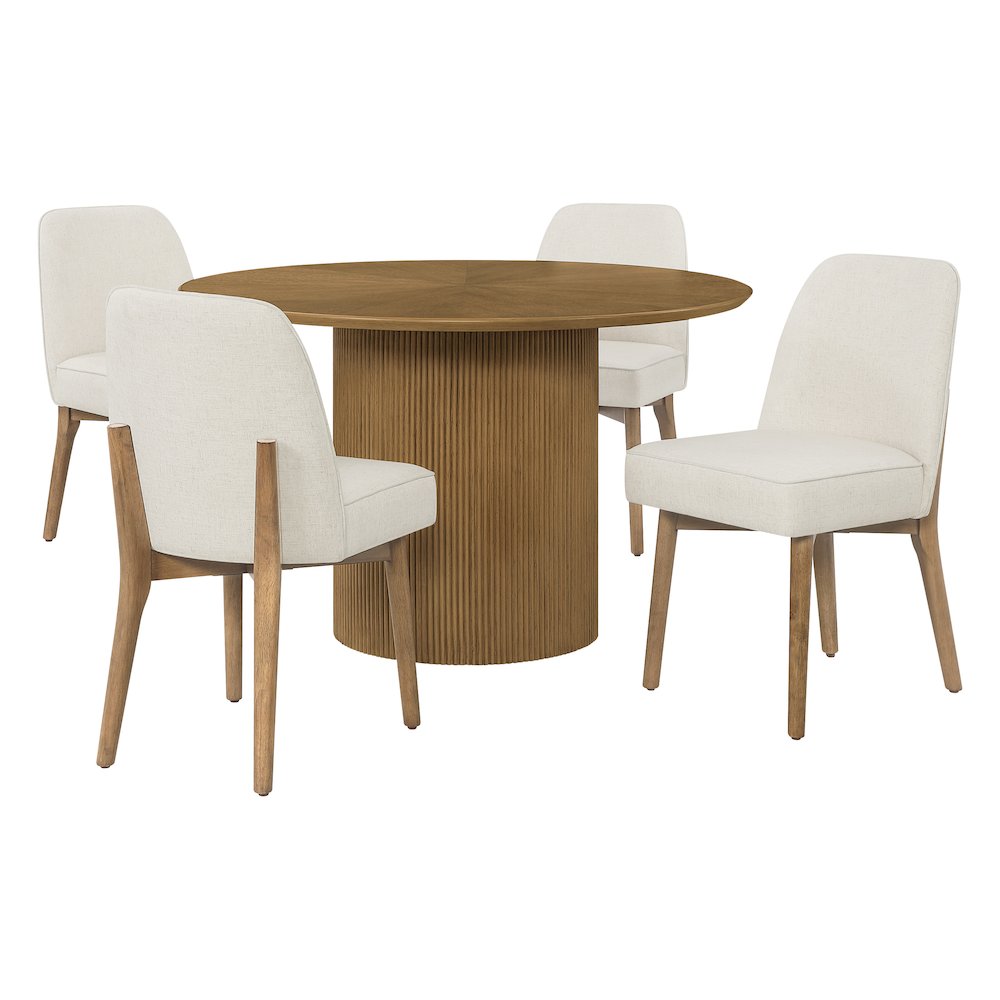 Jada 5-piece Round Pedestal Dining Table and 4 chairs in Medium Oak Finish